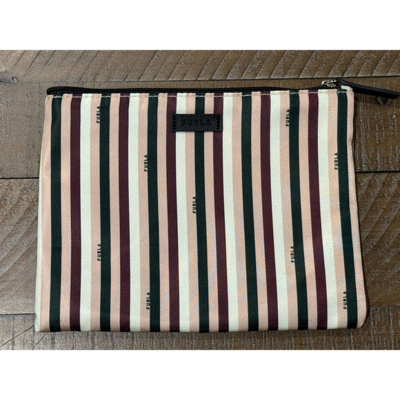 Furla X Eva Air Cosmetic Make Up Zipped Pouch Bag Striped Design NWOT - Picture 1 of 6